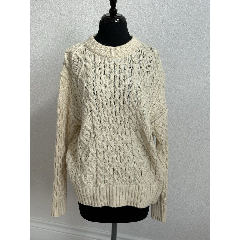 J. Crew Chunky Cable Knit Fisherman Sweater Cream Ivory Wool Blend XS/S Slouchy